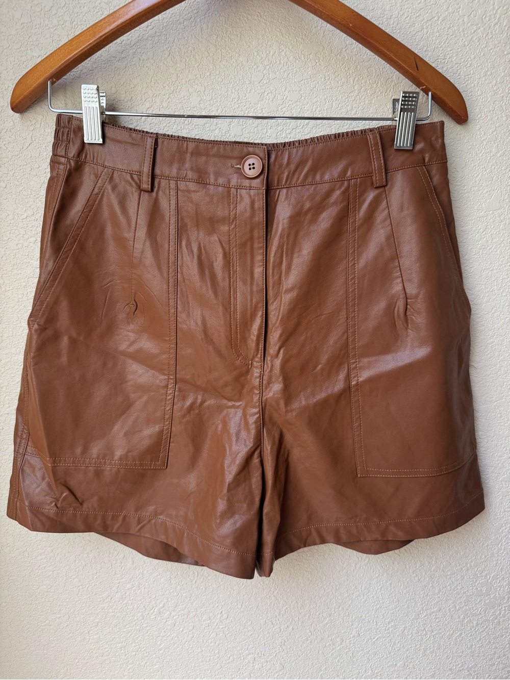 Pinch Tan Faux Leather High-Waist Shorts